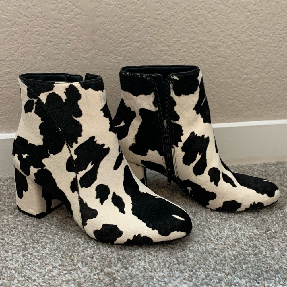 INC Black & White Calf Fur Cow Print Booties